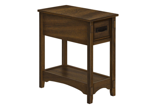 Accent End Table, 2 Tier, Narrow, Storage Drawer, Transitional - Walnut