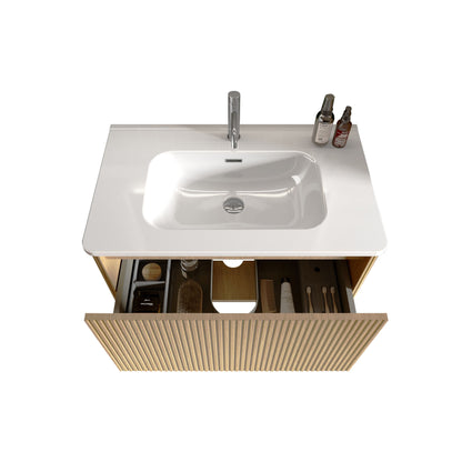 Etna - Striped Bathroom Vanity With Ceramic Sink, Wall Mounted Floating Bathroom Vanity For Modern Bathroom