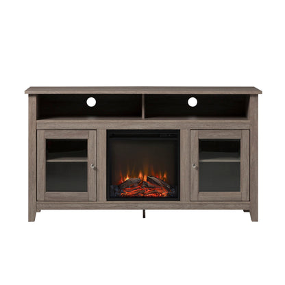 Classic Glass Door Fireplace Tall TV Stand For TVs Up To 65" - Driftwood