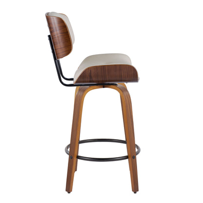 Lombardi - Mid-Century Modern Fixed Height Counter Stool With Swivel With Round Footrest (Set of 2)