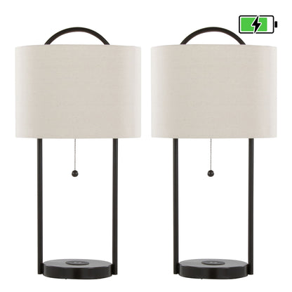 Porto - Contemporary Table Lamp With Wireless Charging (Set of 2) - Oil Bronze / Natural