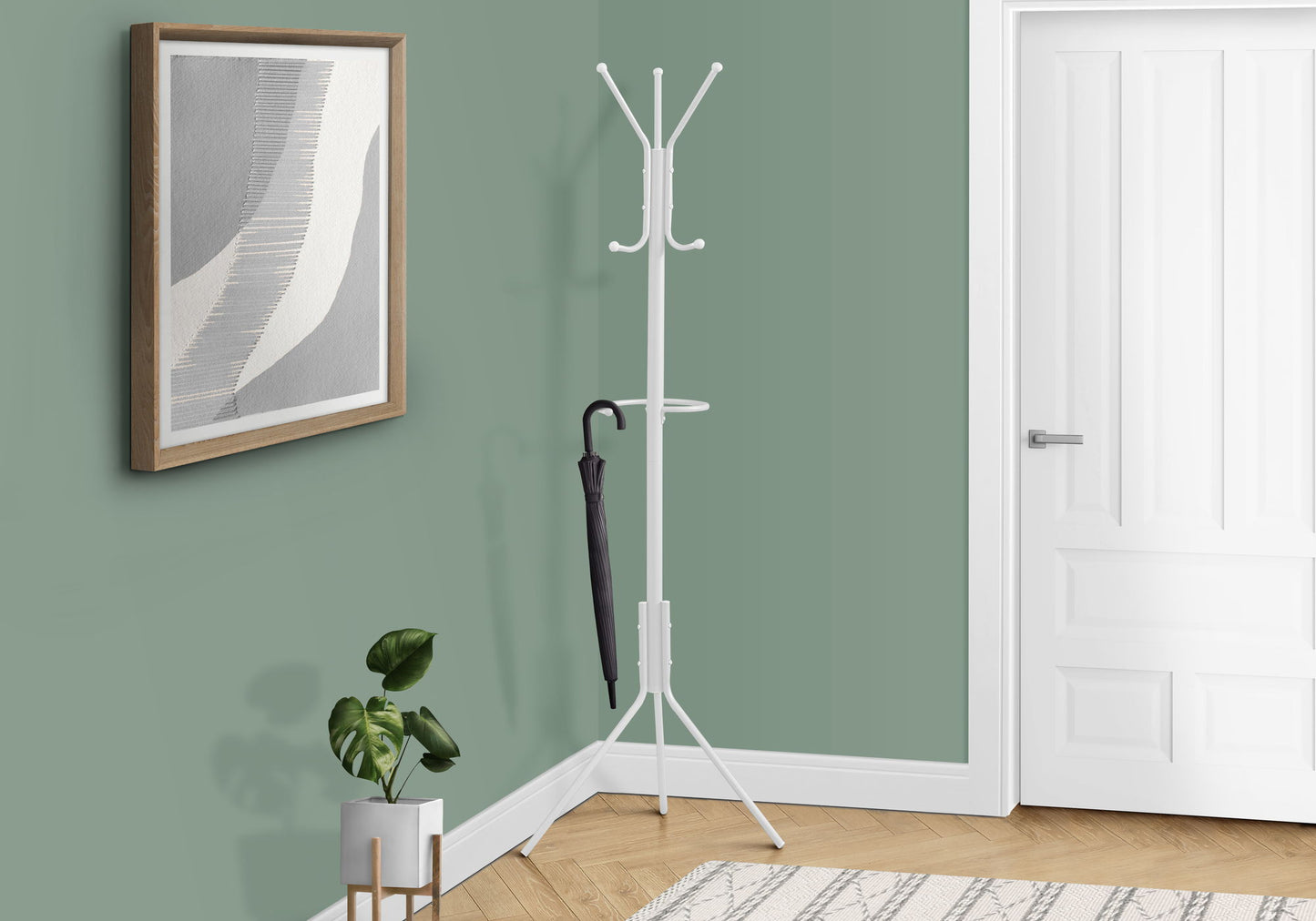 Coat Rack, Hall Tree, Free Standing, Hanging Bar, 6 Hooks, Entryway, Contemporary & Modern