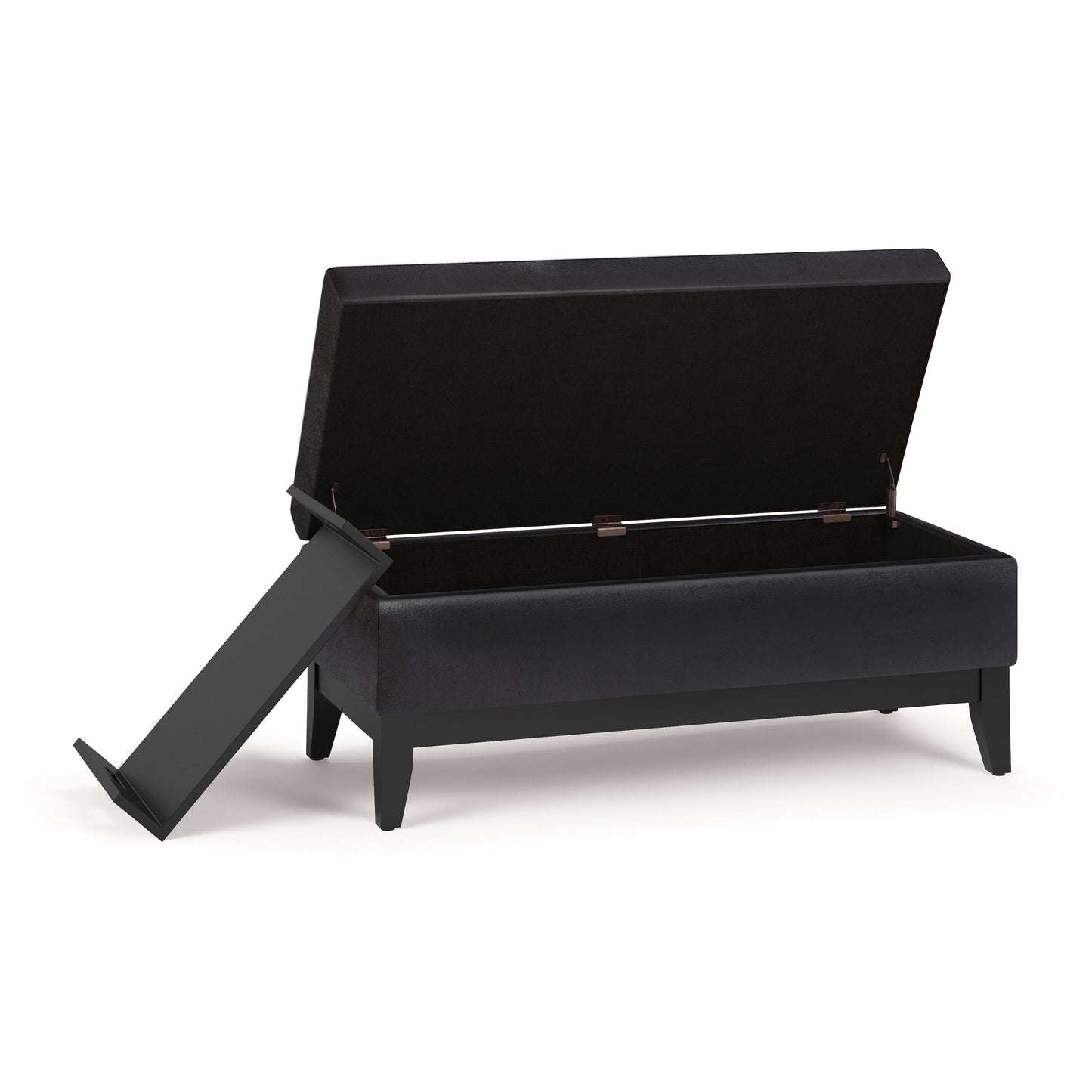 Oregon - Storage Ottoman Bench With Tray - Distressed Black