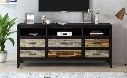 Retro Distressed Wooden TV Stand For TVs Up To 65", Entertainment Center Media Console With 6 Drawers And 3 Shelves For Living Room