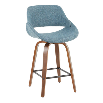 Fabrico - Mid-Century Modern Counter Stool (Set of 2) - Walnut / Blue