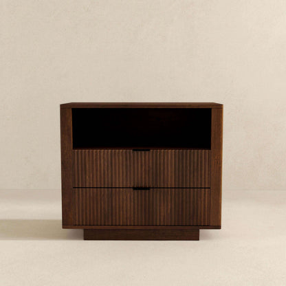 Lola - Mid-Century Modern Nightstand 2 Drawer Bed Side Table - Dark Brown