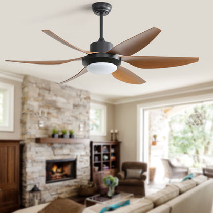 54" Indoor Ceiling Fan With Dimmable LED Light ABS Blades Remote Control Reversible DC Motor For Living Room - Black