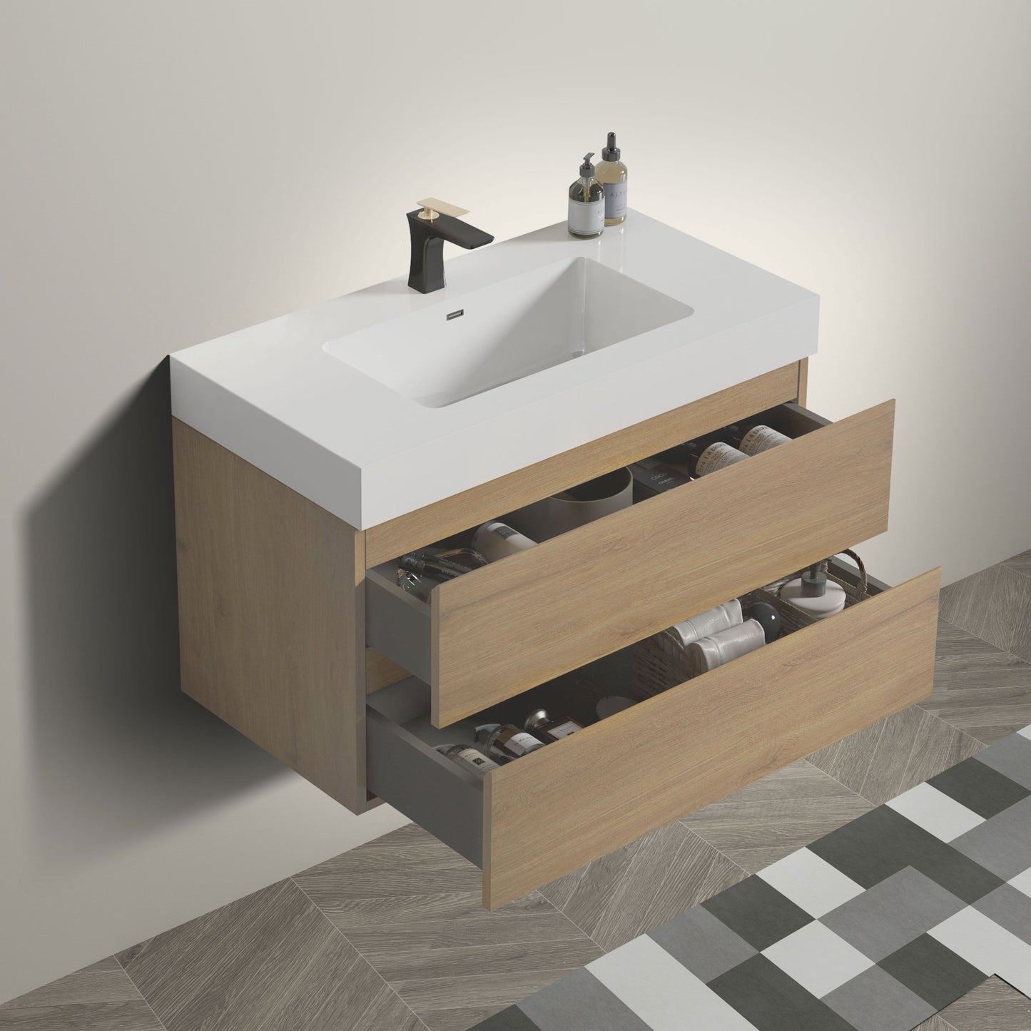 Alice - Bathroom Vanity With Sink, Large Storage Wall Mounted Floating Bathroom Vanity For Modern Bathroom