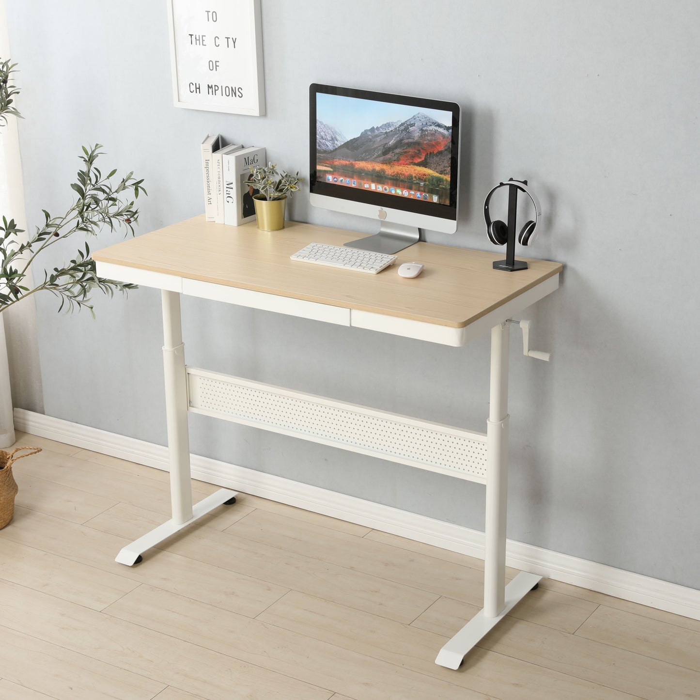 Standing Desk With Metal Drawer, Adjustable Height Stand Up Desk, Sit Stand Home Office Desk, Ergonomic Workstation