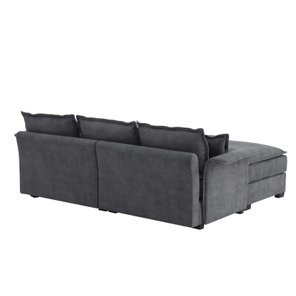 Oversized Luxury Sectional Sofa With Bentwood Armrests, 4 Seat Upholstered Indoor Furniture With Double Cushions, L Shape Couch With Ottoman For Living Room