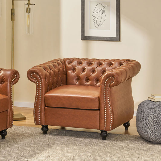 Tufted Accent Chair, Living Room - Light Brown