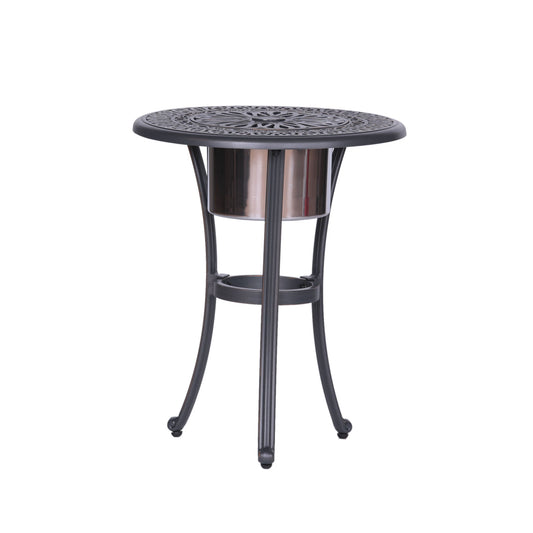 Outdoor Patio Aluminum Round Bistro Table/Side Table With Ice Bucket - Gunmetal