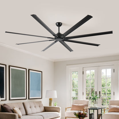 Industrial DC Motor Ceiling Fan, Large Ceiling Fan With 8 Reversible Blades, 5 Speed Remote Control, Home Or Commercial Ceiling Fans For Porch / Garage / Shop - Black