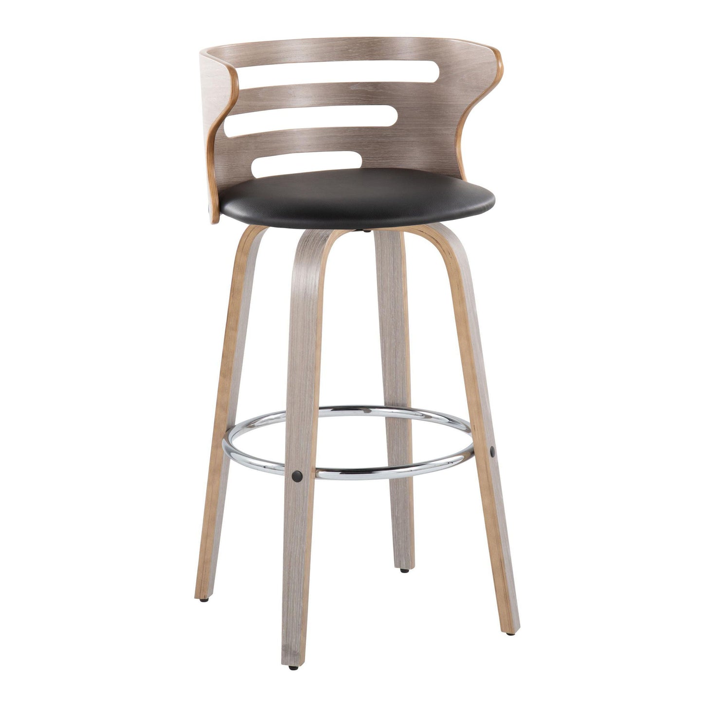 Cosini - Mid Century Modern Fixed Height, Barstool With Swivel With Round Footrest (Set of 2)