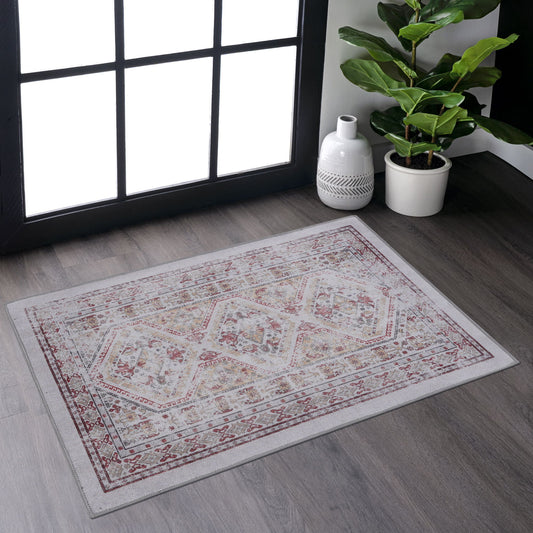 2' x 3' Machine Washable Area Rugs, Low-Pile, Non-Slip, Non-Shedding, Foldable, Kid & Pet Friendly - Beige