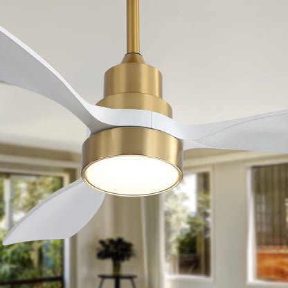 Wood Ceiling Fan With 3 Solid Wood Blades Remote Control Reversible Dc Motor For Living Room - Gold