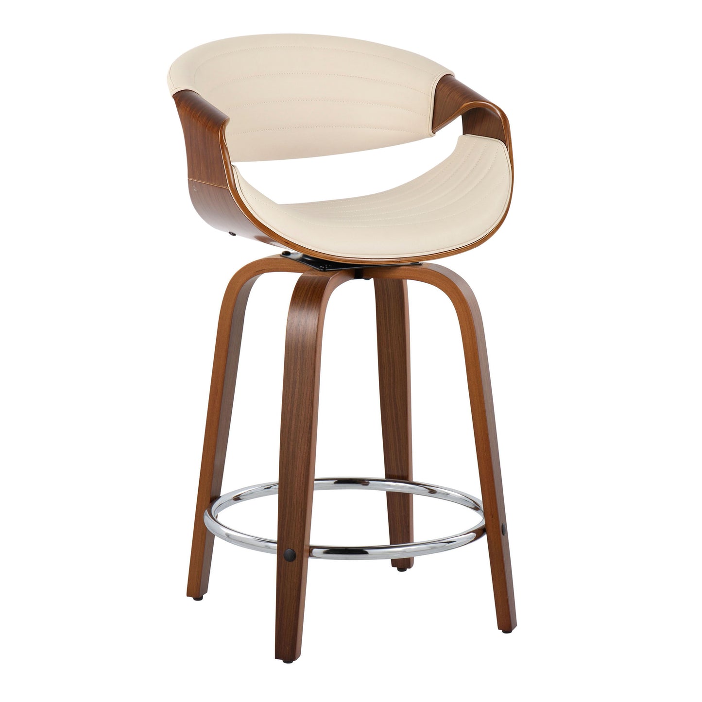 Symphony - Mid-Century Modern Fixed Height Counter Stool With Swivel And Round Footrest (Set of 2) - Walnut / Cream