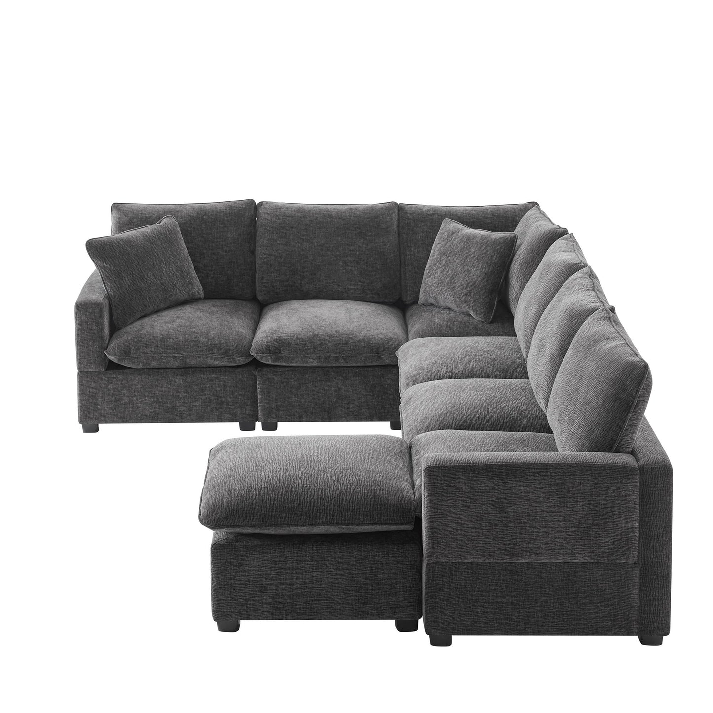 Modern U-Shape Modular Sofa, 7 Seat Chenille Sectional Couch Set With 2 Pillows Included, Freely Combinable Indoor Funiture For Living Room, Apartment, Office