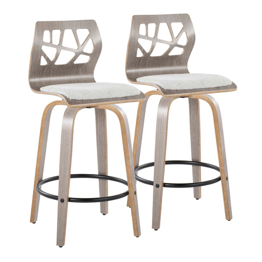 Folia - Contemporary Fixed Height Counter Stool With Swivel With Round Footrest (Set of 2) - Light Gray