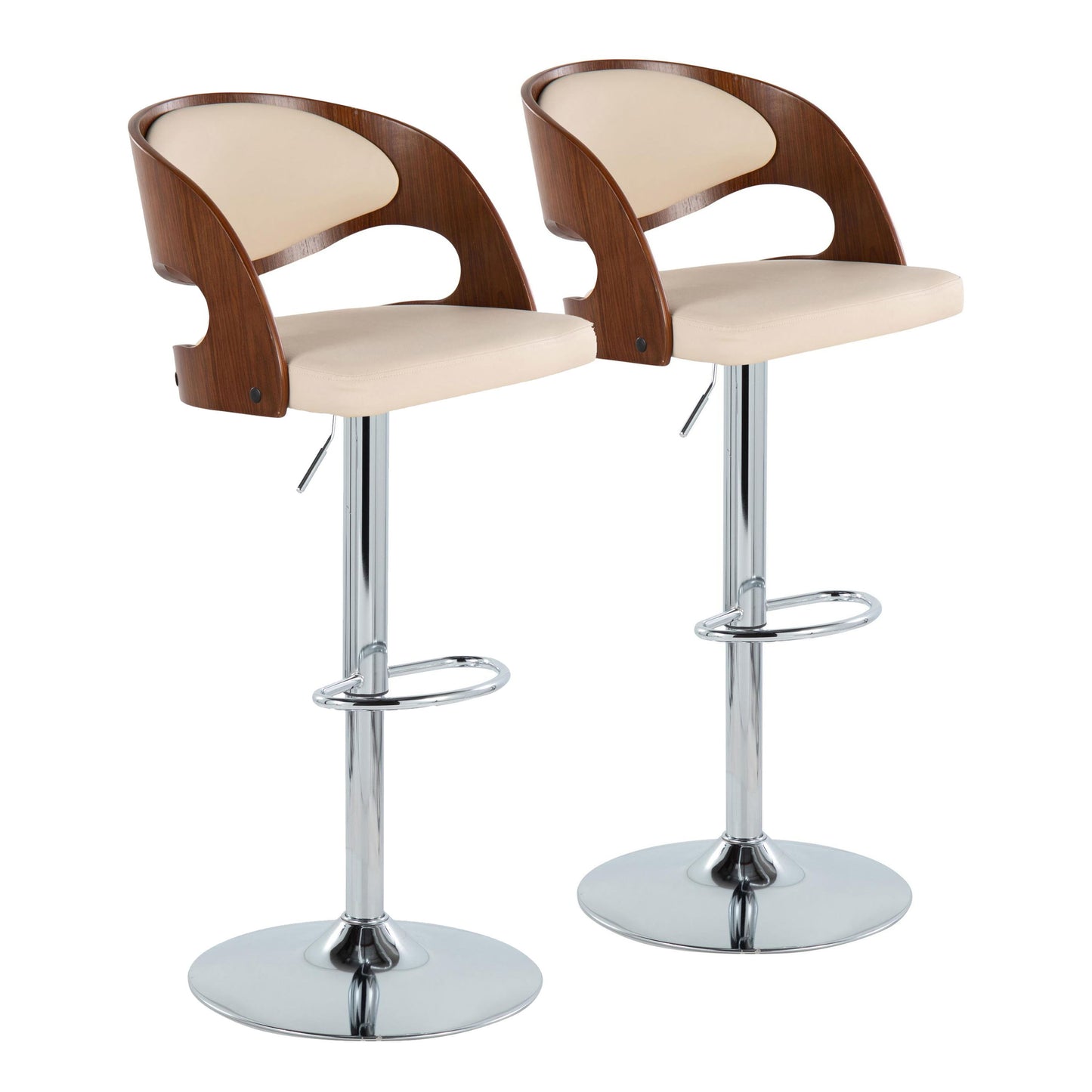 Pino - Mid Century Modern Adjustable Barstool With Swivel With Oval Footrest (Set of 2)