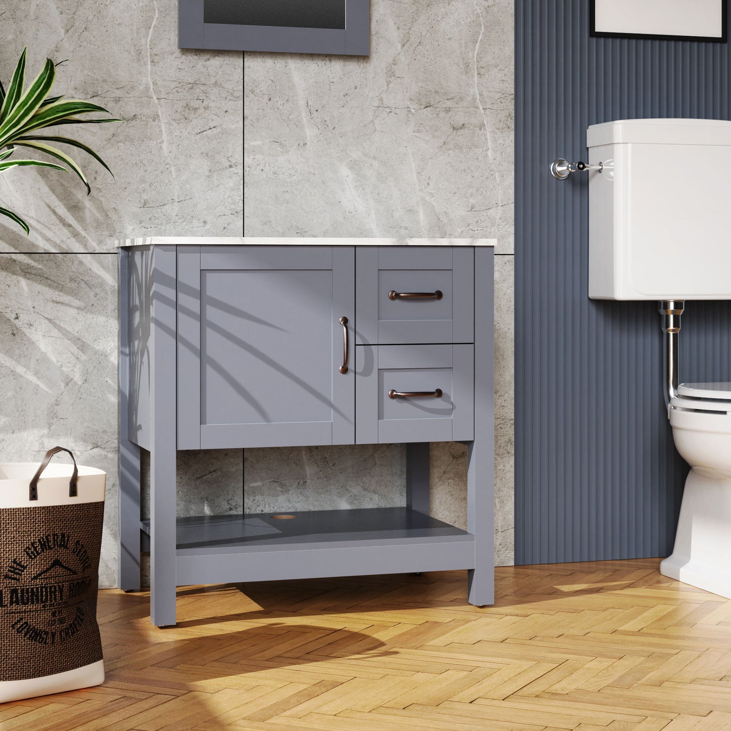 Bathroom Vanity With Mirror And Top Only - Gray