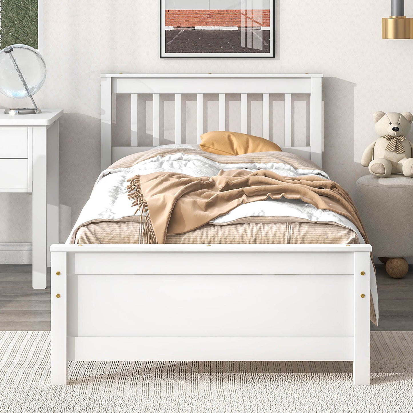 Bed With Headboard And Footboard For Kids, Teens, Adults, With A Nightstand