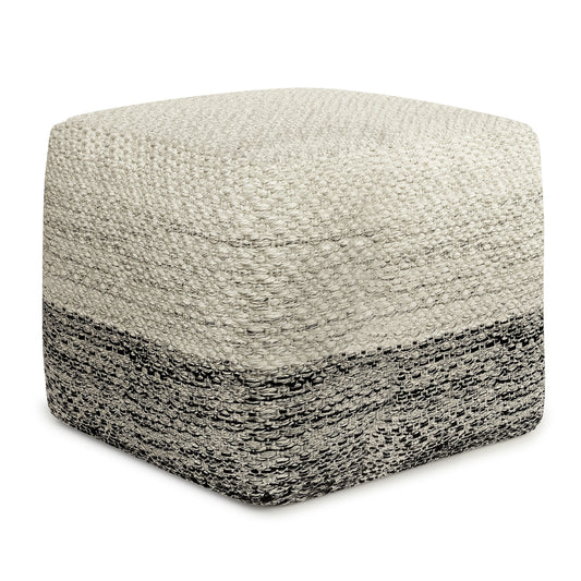 Macie - Square Woven Outdoor / Indoor Pouf - Gray / White