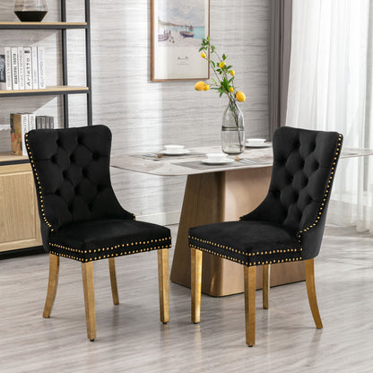 Nikki - Modern, High-End Tufted Solid Wood Contemporary Velvet Upholstered Dining Chair With Golden Stainless Steel Plating Legs, Nailhead Trim (Set of 2)