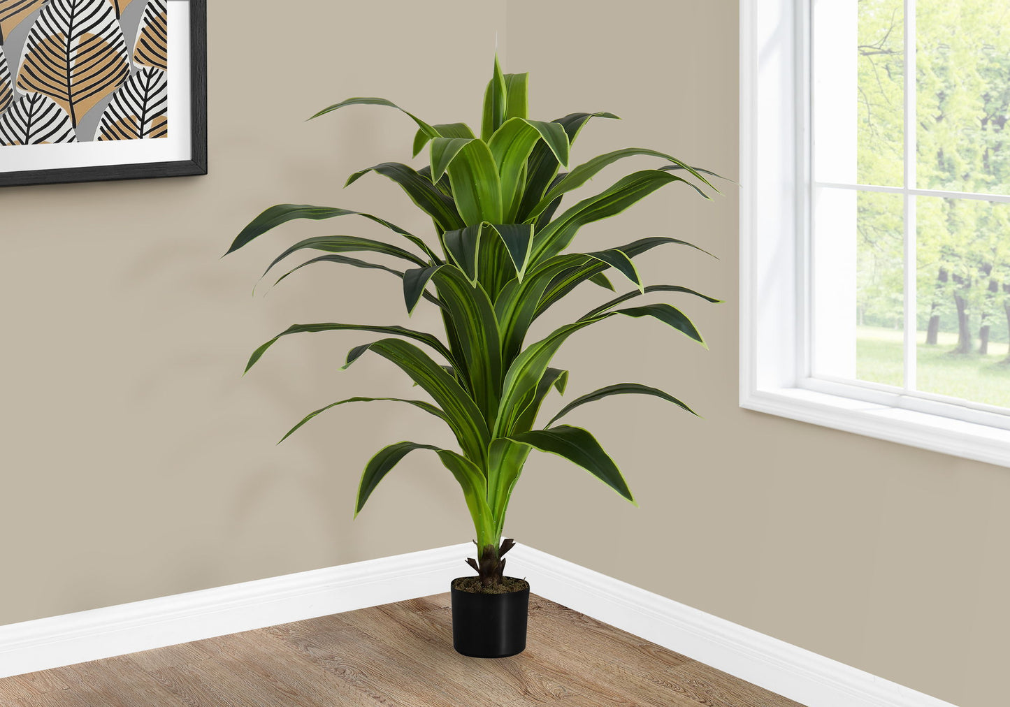 47" Tall, Artificial Plant, Dracaena Tree, Indoor, Faux, Fake, Floor, Greenery, Potted, Real Touch, Decorative - Green / Black