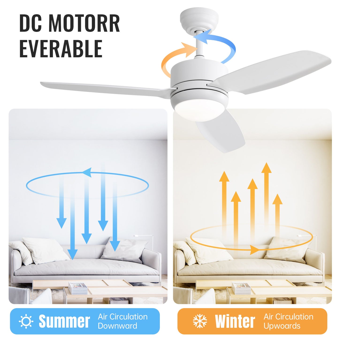 New Design Ceiling Fan With Lights 3 ABS Blades 6 - Speed DC Motor - White