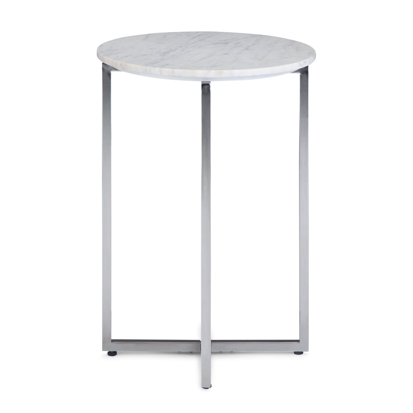 Marsden - Side Table With Polished Stainless Steel Base - White / Silver