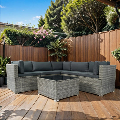 6 Pieces PE Rattan Sectional Outdoor Furniture Cushioned Sofa Set Wicker