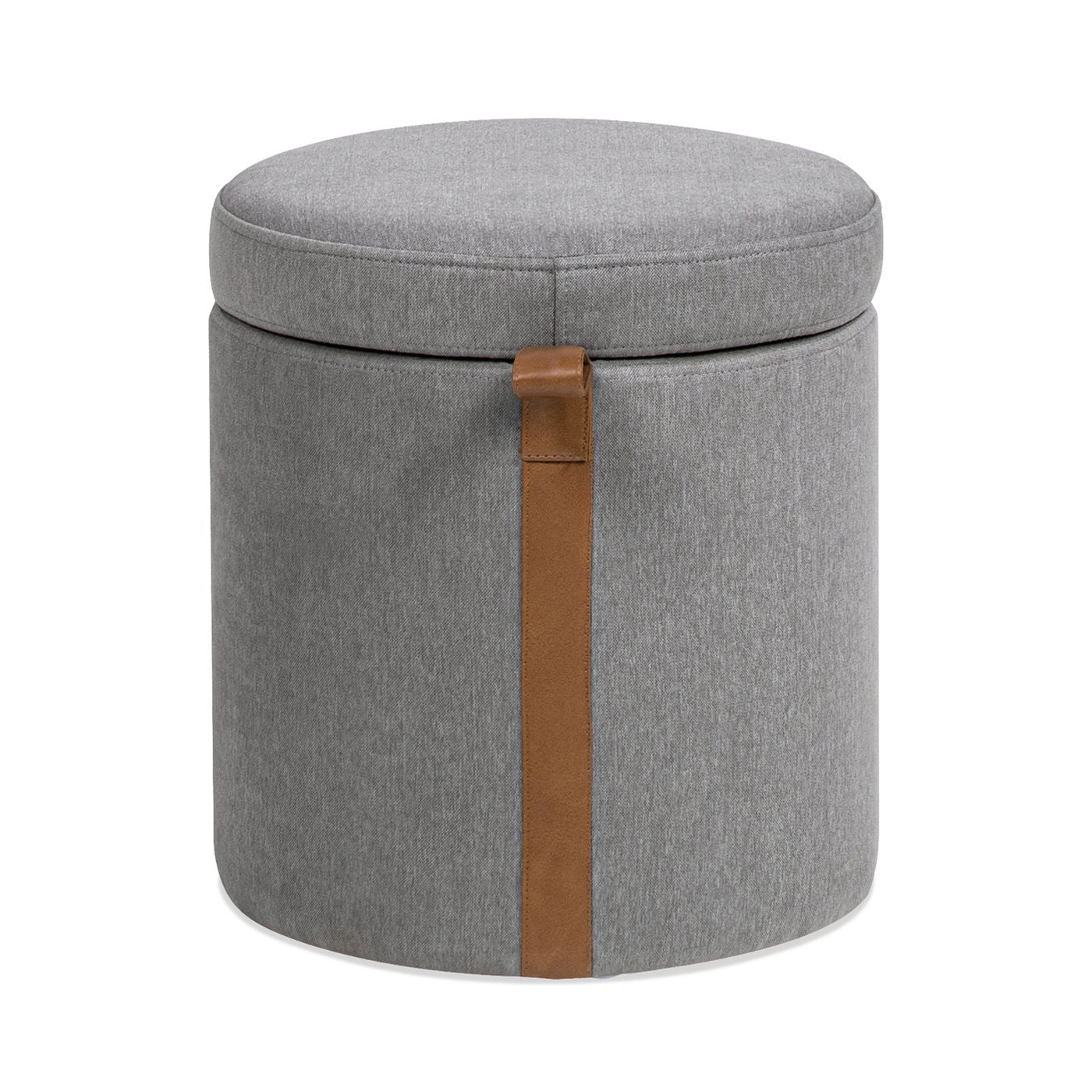 Brandy - Round Upholstered Storage Ottoman With Leather Accent