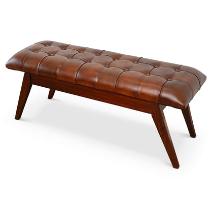 Maja - Mid-Century Modern Leather Bench - Cognac / Dark Brown