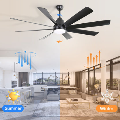 Large Ceiling Fans With Lights And Remote Control 6 Wind Speed DC Motor For Living Room - Black