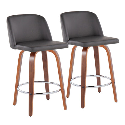 Toriano - Mid-Century Modern Fixed Height Counter Stool With Round Footrest (Set of 2)