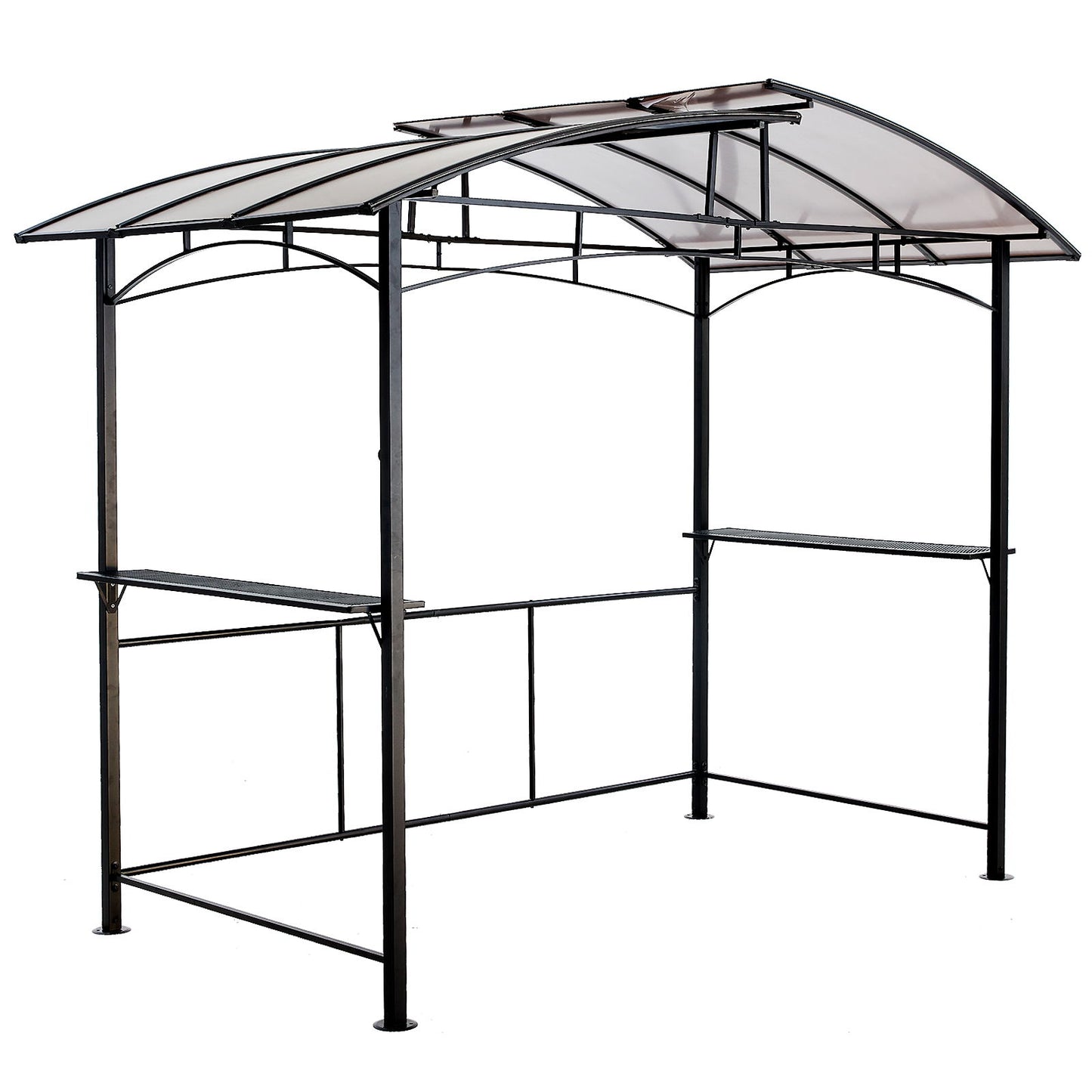 Grill Gazebo 8X5Ft, Outdoor Patio Canopy, Bbq Shelter With Steel Hardtop And Side Shelves - Black