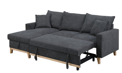 Colton - Woven Reversible Sleeper Sectional Sofa With Storage Chaise - Dark Gray