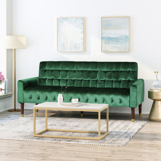 Square Arms Velvet Straight Sofa, Living Room And Study - Emerald