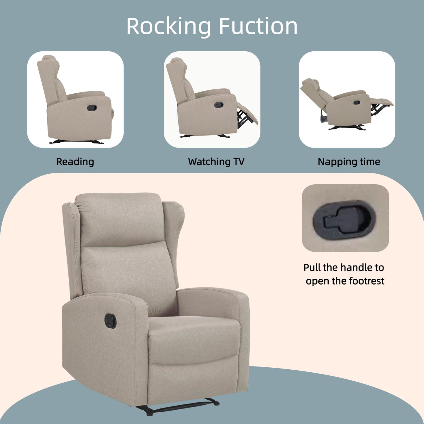 Rocking Recliner Chair For Living Room, Adjustable Modern Recliner Chair, Recliner Sofa With Lumbar Support, Classic And Traditional Recliner Chair With Comfortable Arm And Back Sofa - Light Gray