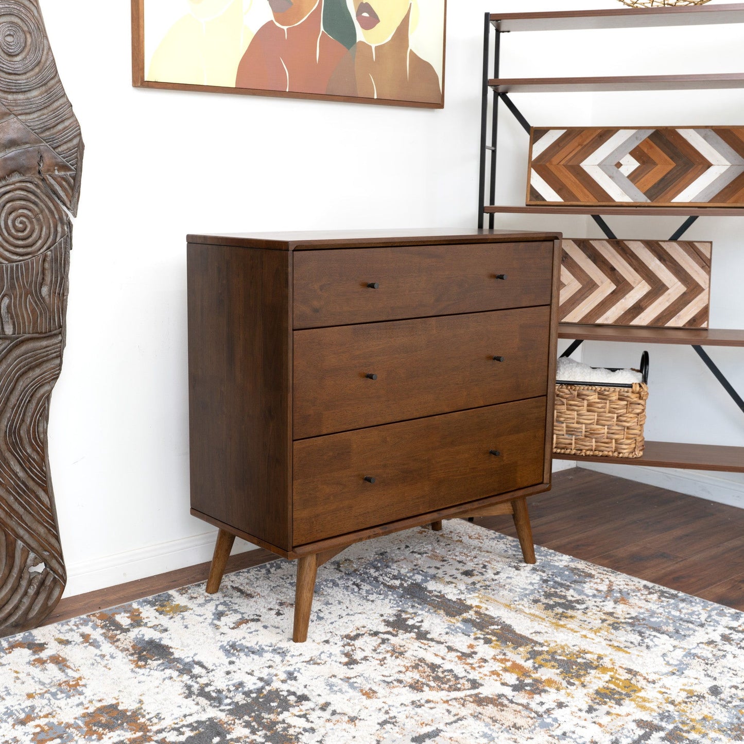 Caroline - Mid-Century Modern Dresser 3 Drawer - Brown / Wood