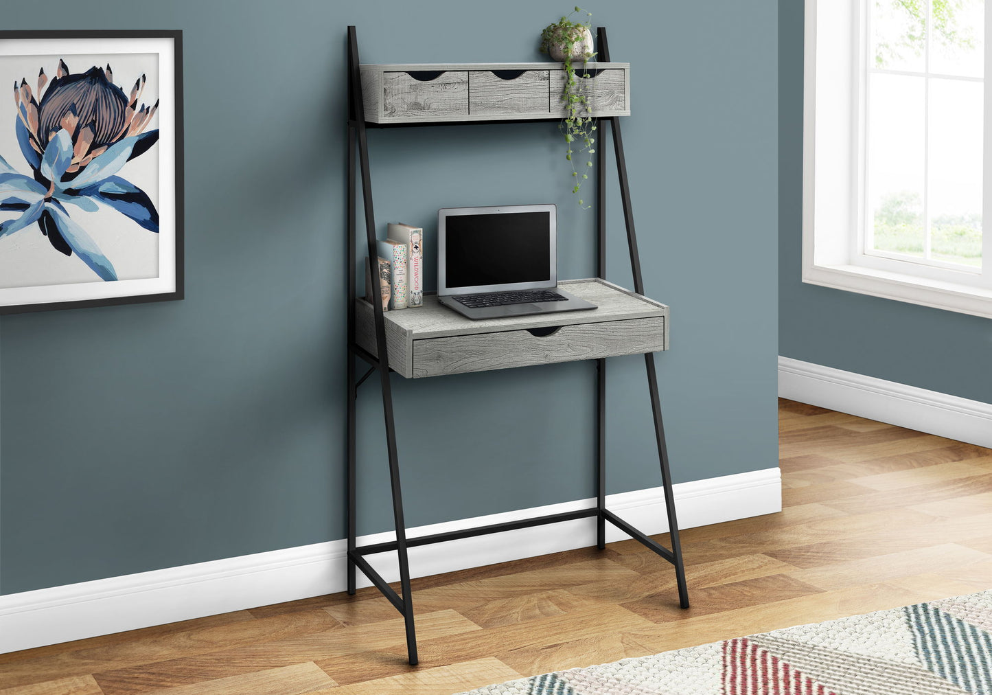 Computer Desk For Home Office, Laptop, Leaning, Storage Drawers, Contemporary & Modern