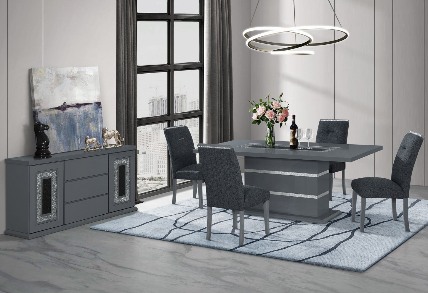 Ariya - Dining Table And Chair Set - Dark Gray