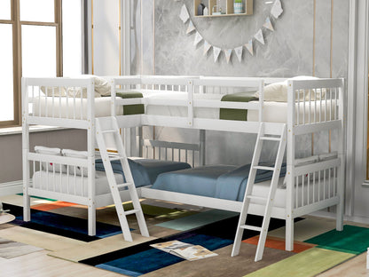 Twin L-Shaped Bunk Bed With Ladder - White