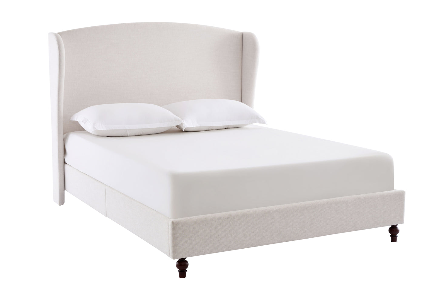 Windsor - King Tall Headboard Upholstered Wingback Bed Premium Minimalist Designs No Box Spring Needed - Textured Ivory