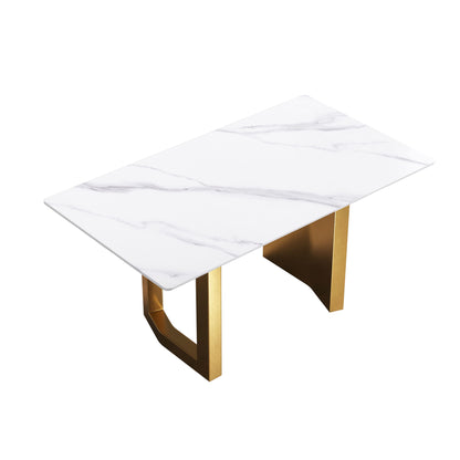 Modern Artificial Stone White Straight Edge Metal Leg Dining Table