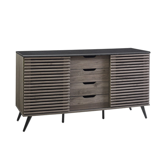 Contemporary Sliding Slat Door Sideboard - Ebony / Slate Gray