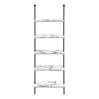 Bookshelf, Bookcase, Etagere, Ladder, 5 Tier, For Office, Marble Look Contemporary & Modern