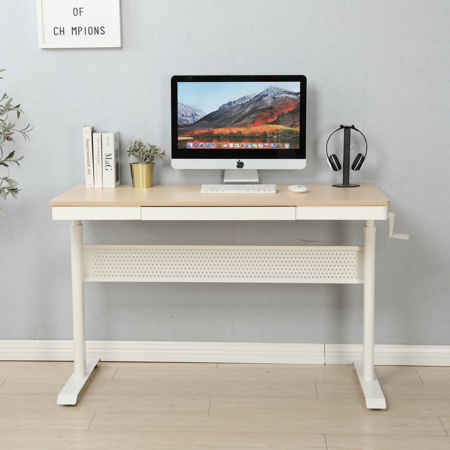 Standing Desk With Metal Drawer, Adjustable Height Stand Up Desk, Sit Stand Home Office Desk, Ergonomic Workstation