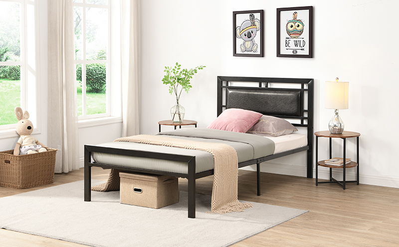 Twin Size Metal Bed Sturdy System, Modern Style And Comfort To Any Bedroom - Black